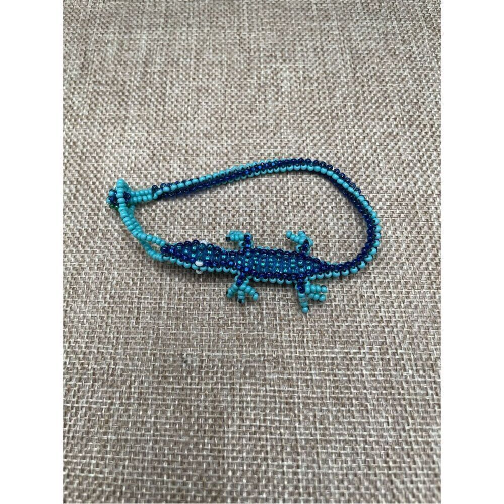 Artisan Beaded Aligator Bracelet Handmade Reversible Blue Green Beads
